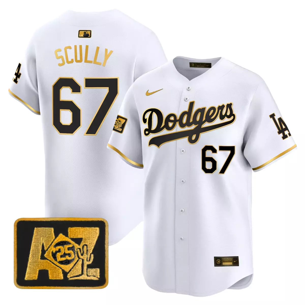 los angeles dodgers 67 scully white gold jersey 2025 spring training patch vapor premier limited all stitched