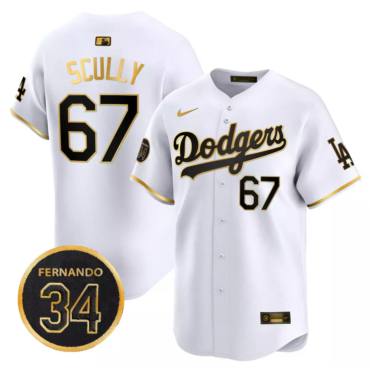 los angeles dodgers 67 scully white gold jersey 2025 spring training patch vapor premier limited all stitched