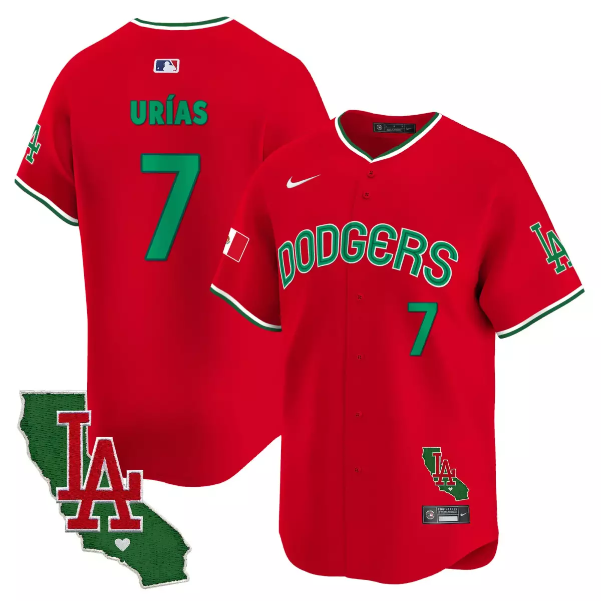 los angeles dodgers 7 urias red jersey mexico california patch vapor premier limited v2 all stitched