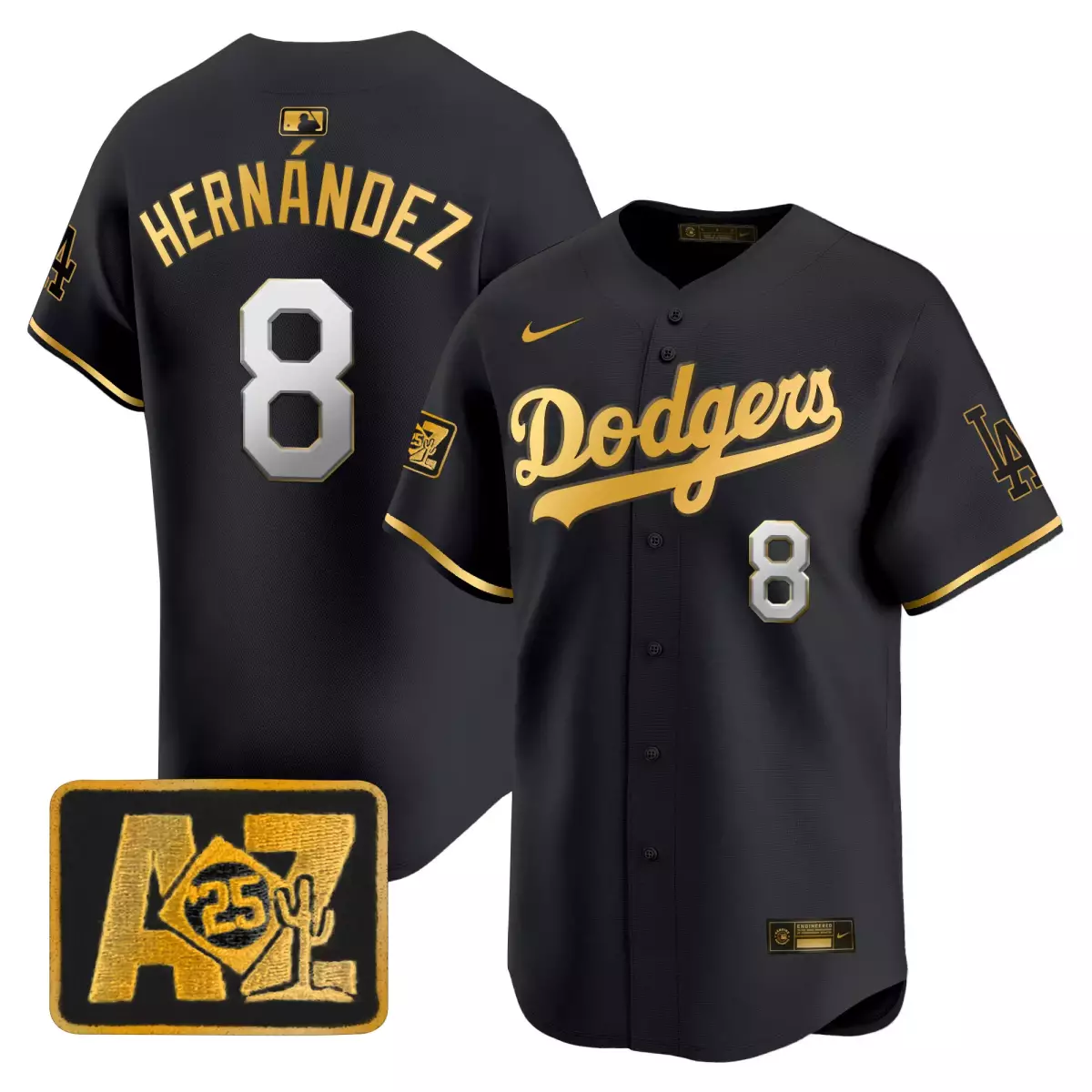 los angeles dodgers 8 hernandez black gold jersey 2025 spring training patch vapor premier limited all stitched