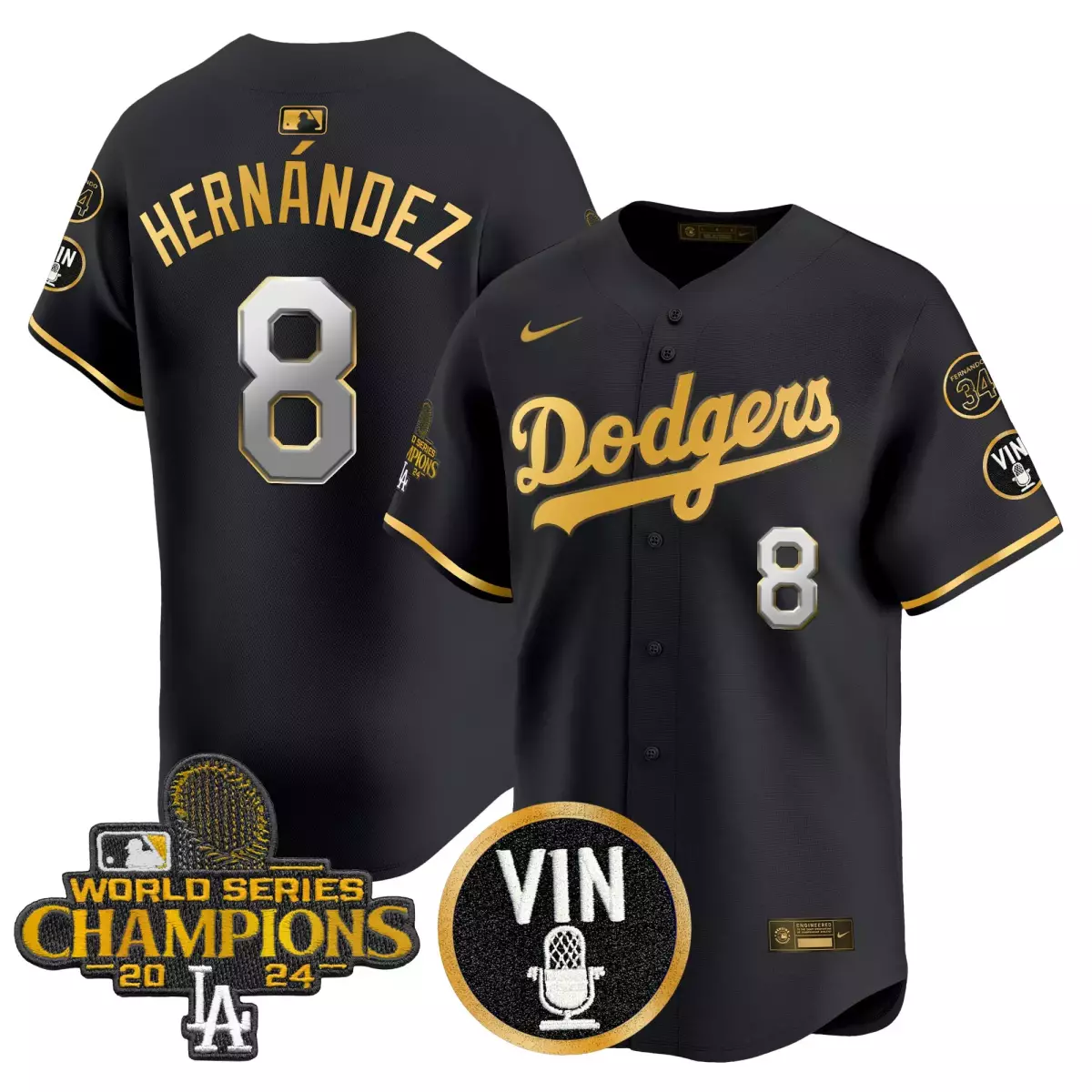 los angeles dodgers 8 hernandez black gold jersey 2025 spring training patch vapor premier limited all stitched