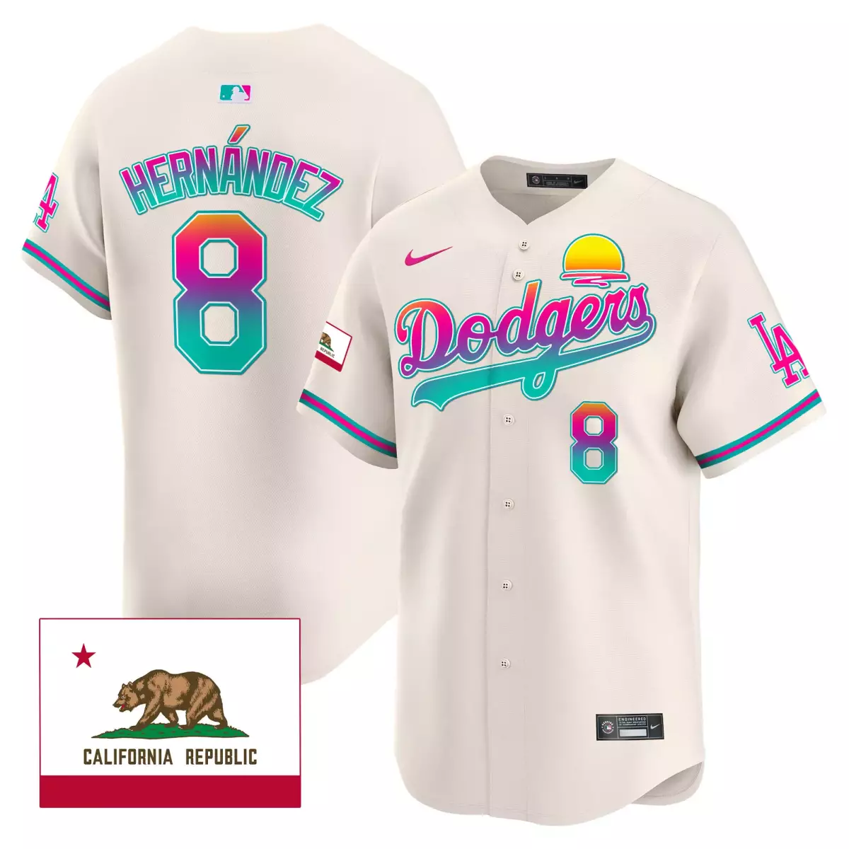 los angeles dodgers 8 hernandez cream jersey 2024 los angeles city style vapor premier limited all stitched