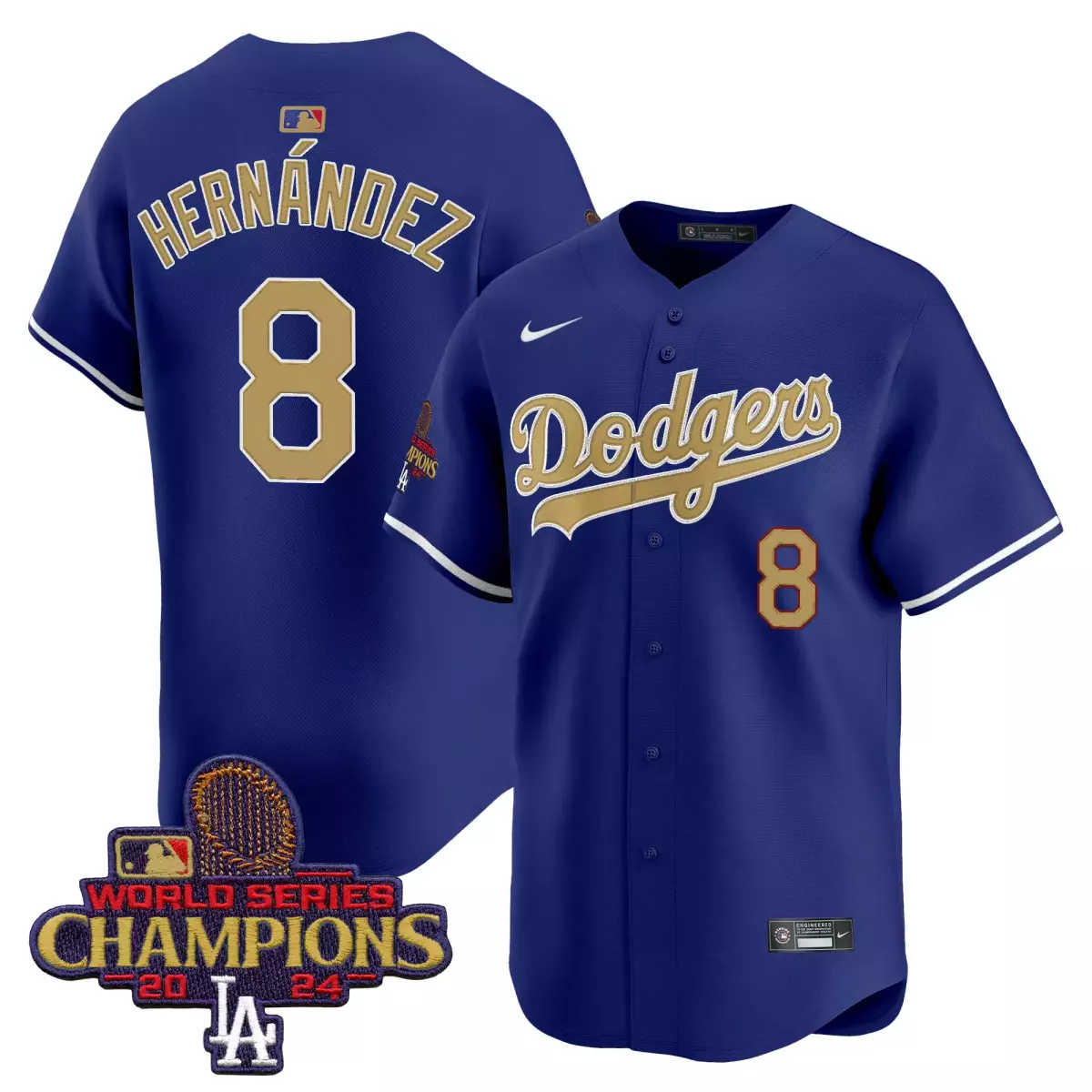 los angeles dodgers 8 hernandez navy jersey 2025 gold vapor premier limited all stitched