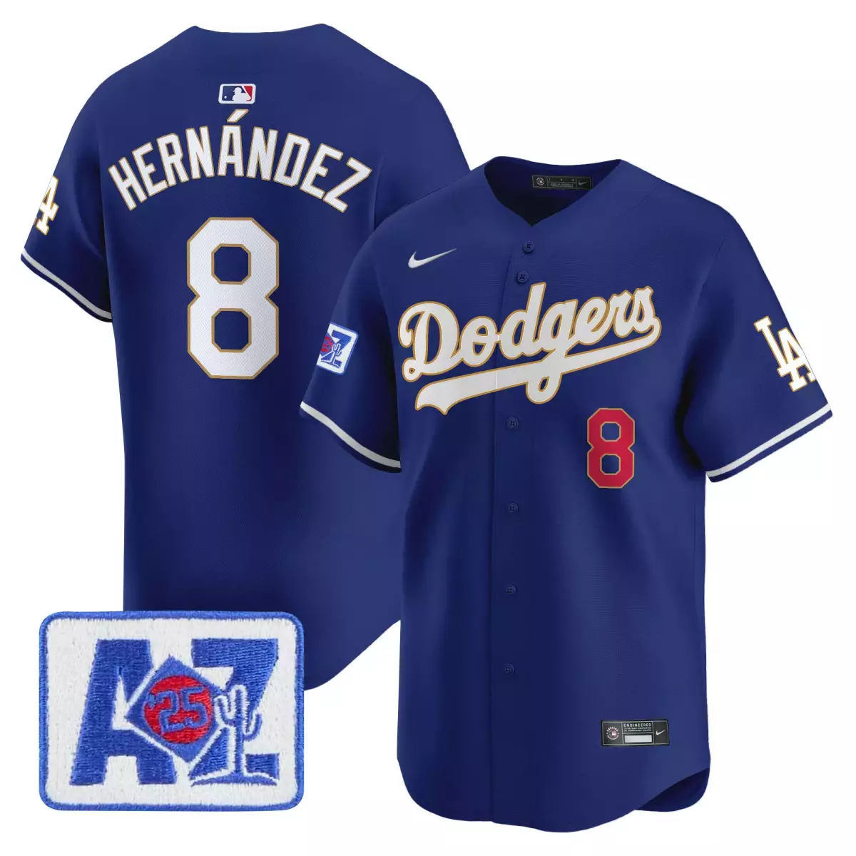 los angeles dodgers 8 hernandez navy jersey 2025 gold vapor premier limited all stitched