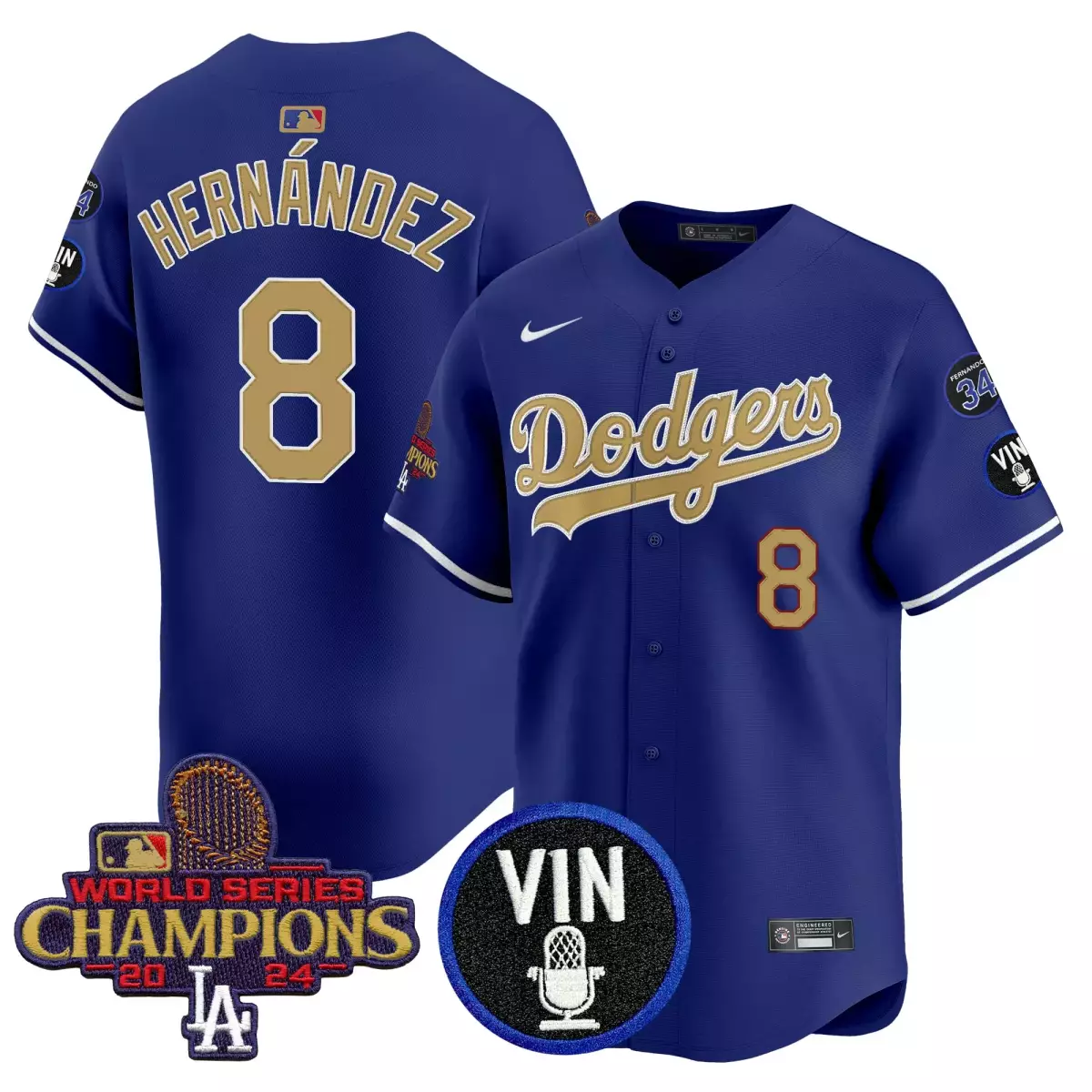 los angeles dodgers 8 hernandez navy jersey 2025 gold vapor premier limited all stitched