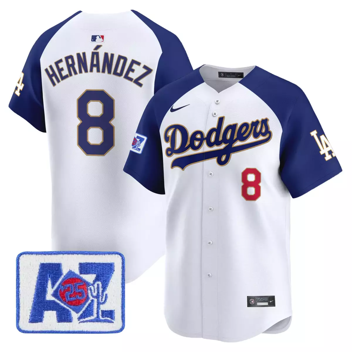 los angeles dodgers 8 hernandez white jersey 2025 spring training patch vapor premier limited all stitched 429