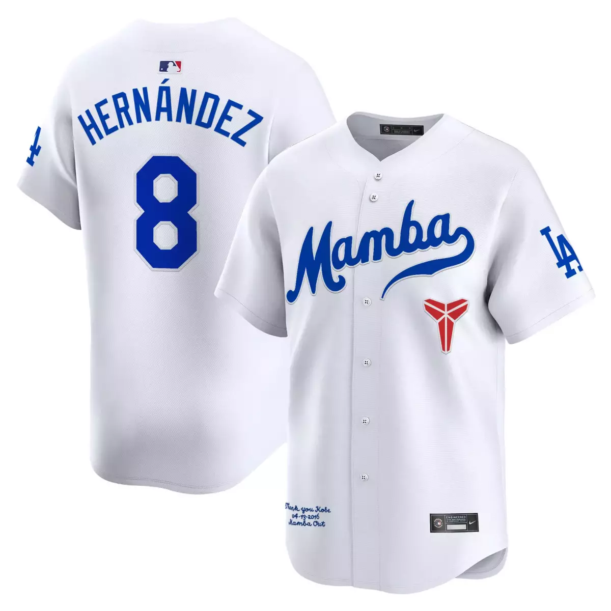los angeles dodgers 8 hernandez white jersey kobe bryant mamba vapor premier limited all stitched