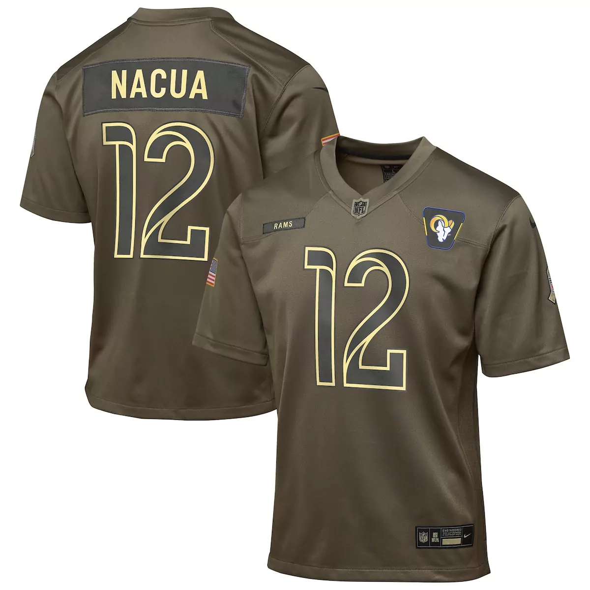 los angeles rams puka nacua olive 2025 salute to service game jersey 7jg