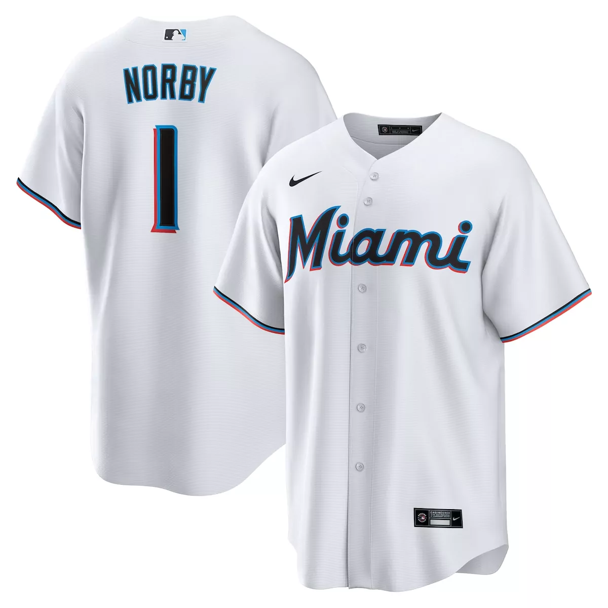 miami marlins connor norby white home jersey p4n