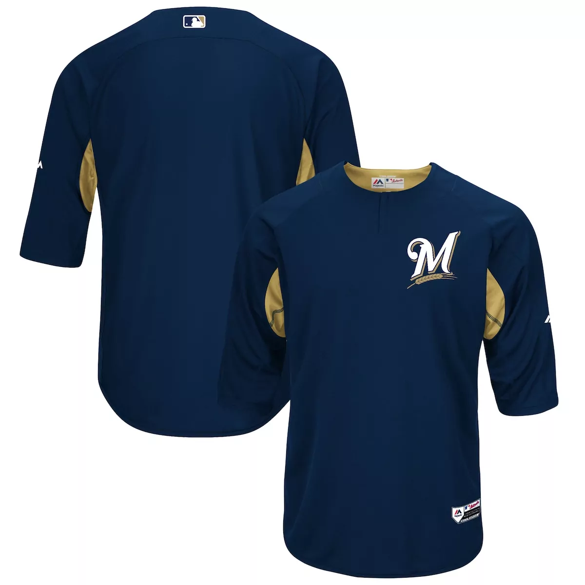 milwaukee brewers majestic navy gold collection on field 3 4 sleeve batting practice jersey