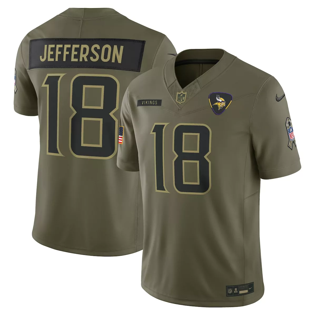 minnesota vikings justin jefferson olive 2025 salute to service limited jersey