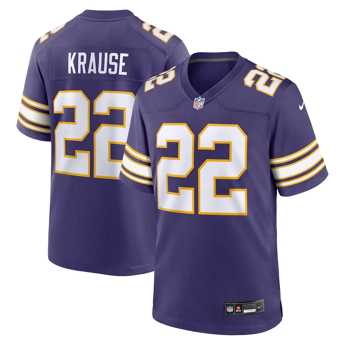 minnesota vikings paul krause purple classic retired player jersey
