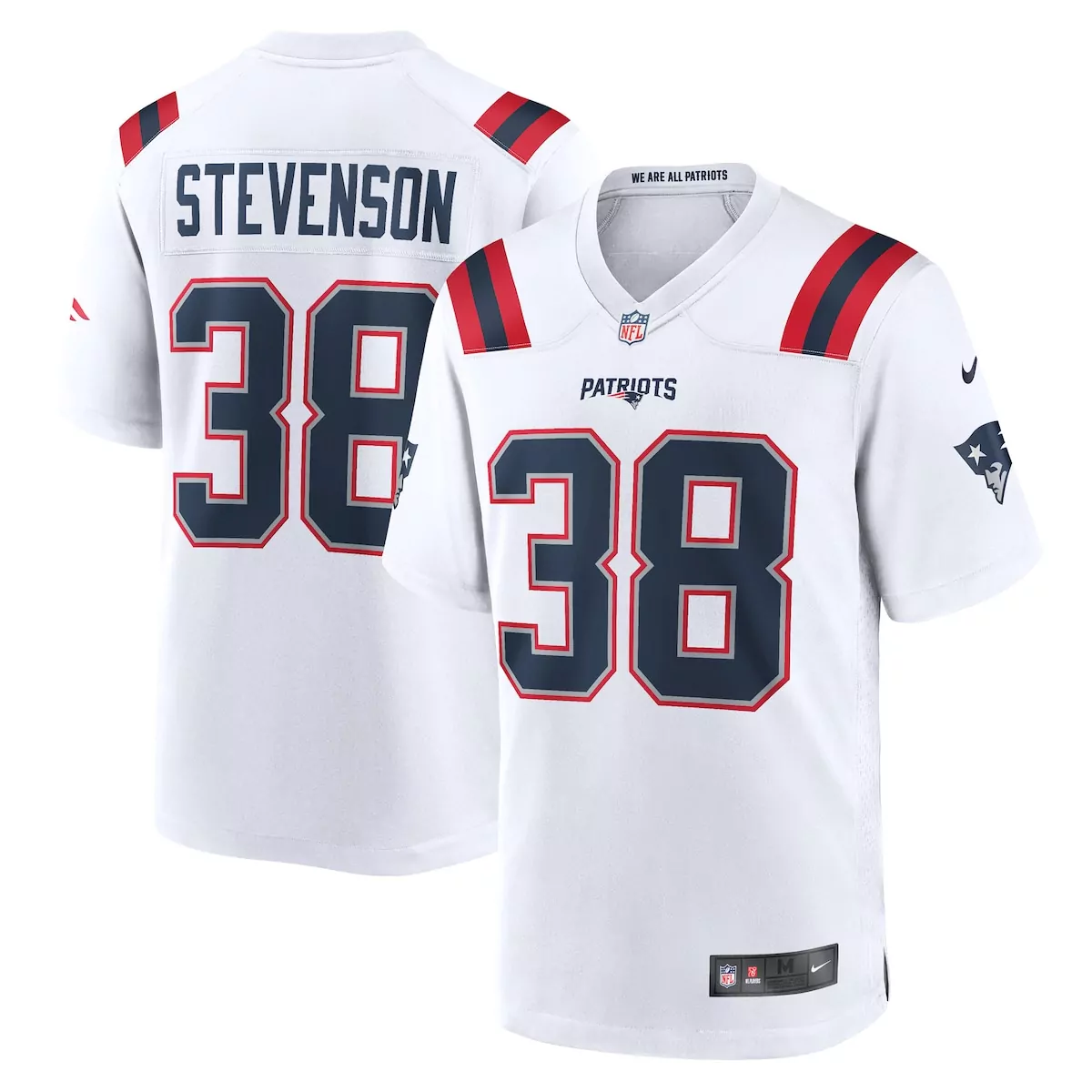 new england patriots rhamondre stevenson white game player jersey 7g4
