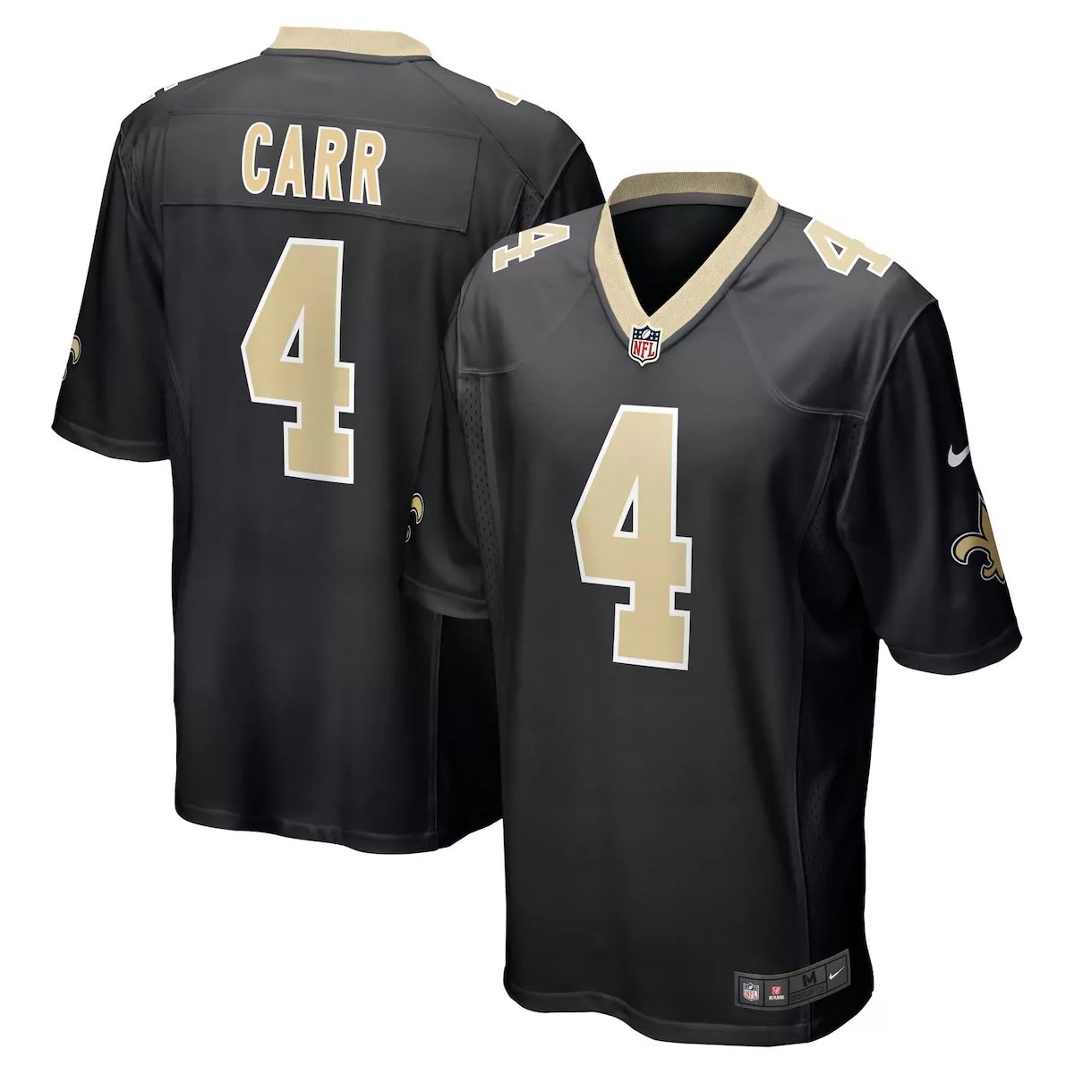 new orleans saints derek carr black game jersey vy2