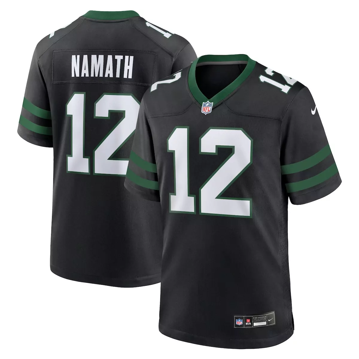 new york jets joe namath legacy black alternate retired player game jersey 4vz
