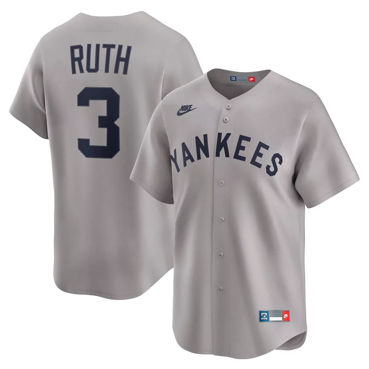 new york yankees babe ruth gray throwback cooperstown collection limited jersey mx4