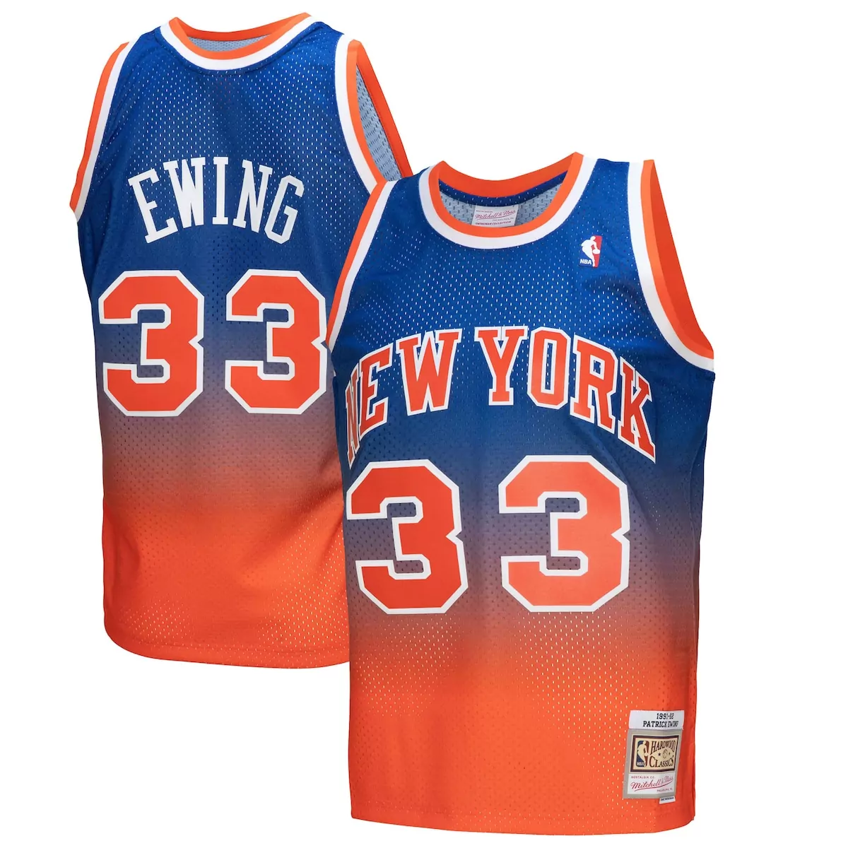 patrick ewing orange royal new york knicks 1991 92 hardwood classics fadeaway player jersey