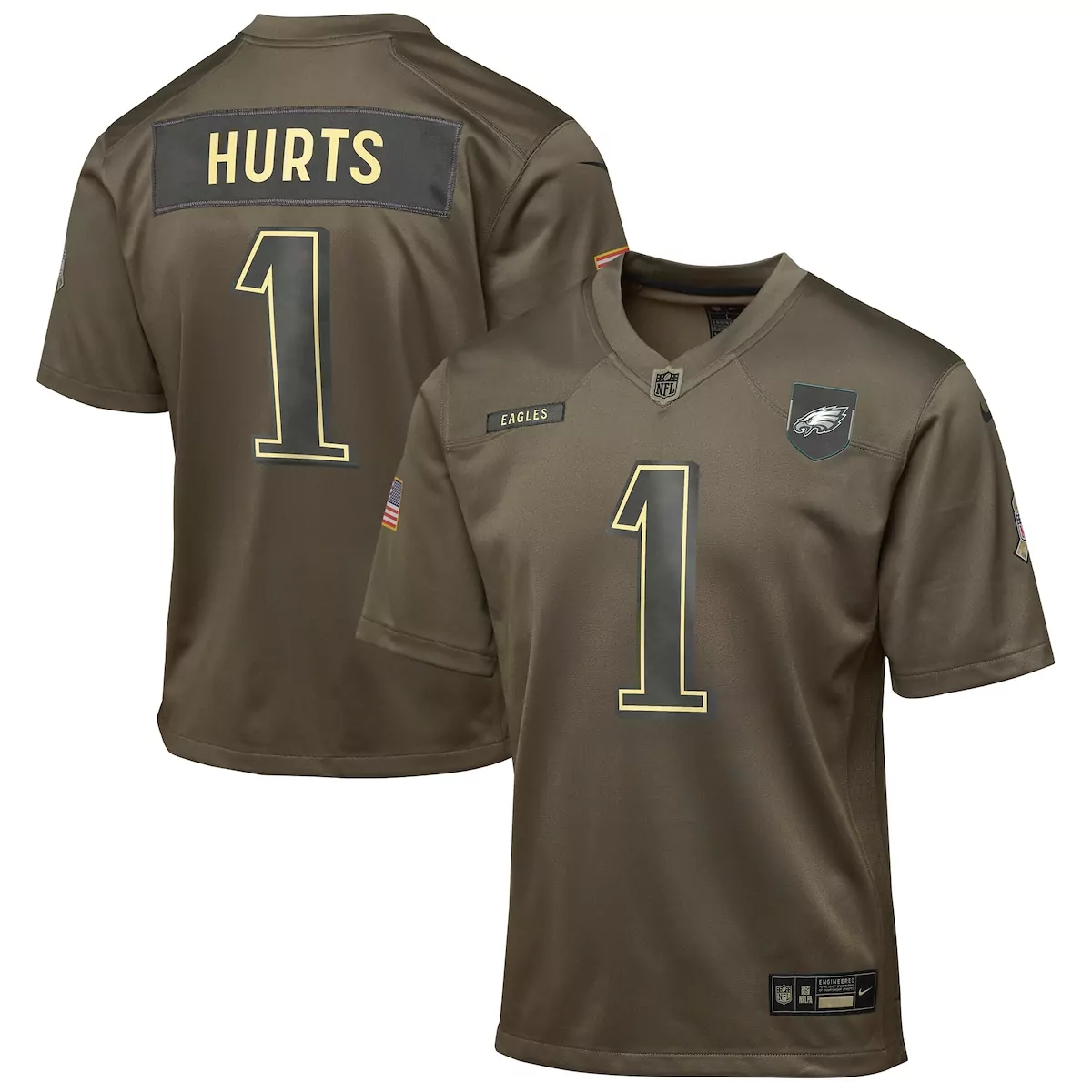 philadelphia eagles jalen hurts olive 2025 salute to service game jersey vfw
