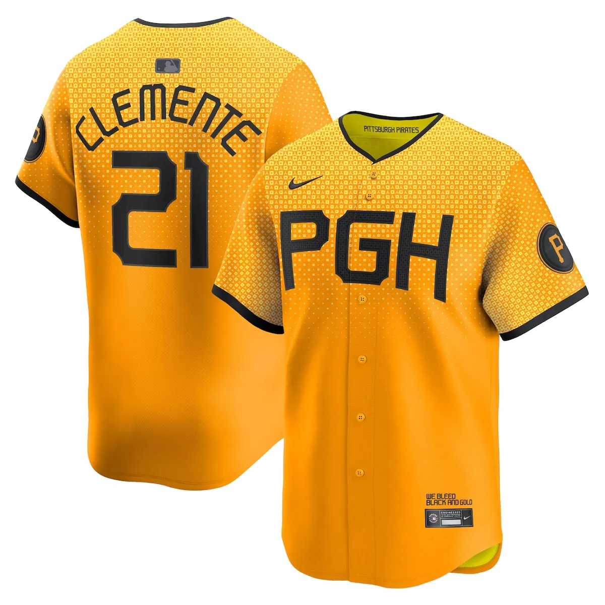 pittsburgh pirates roberto clemente gold city connect limited player jersey ame