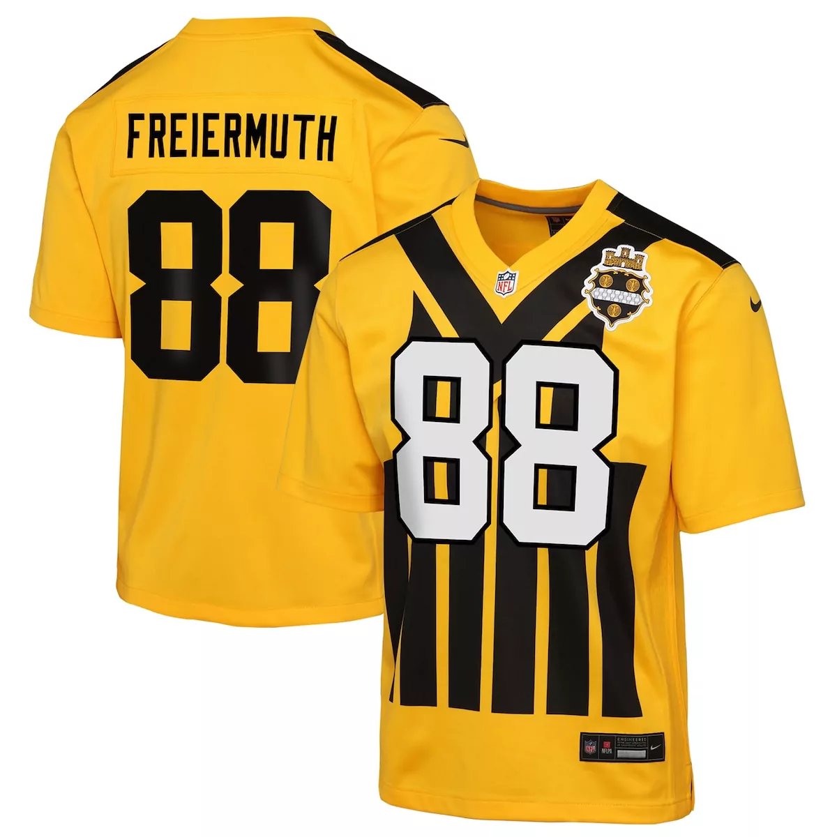 pittsburgh steelers pat freiermuth gold alternate 1933 throwback game jersey o6y
