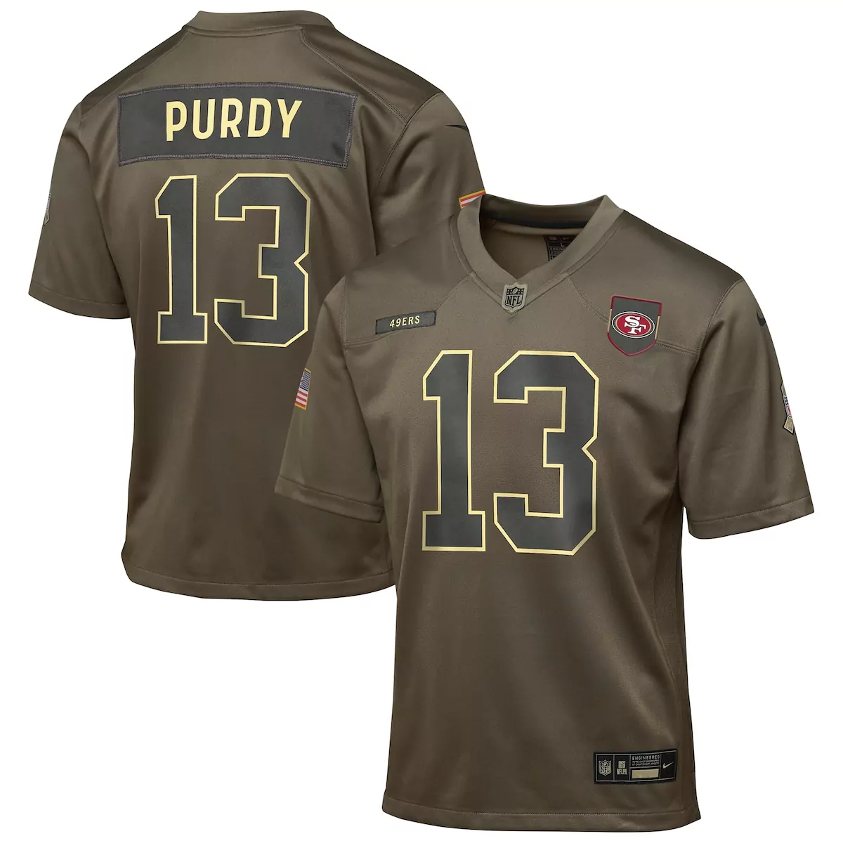 san francisco 49ers brock purdy olive 2025 salute to service game jersey 3i0