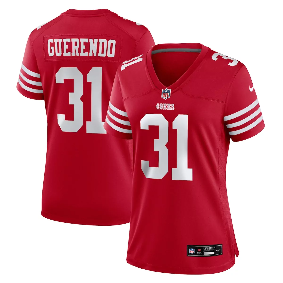 san francisco 49ers isaac guerendo scarlet game jersey