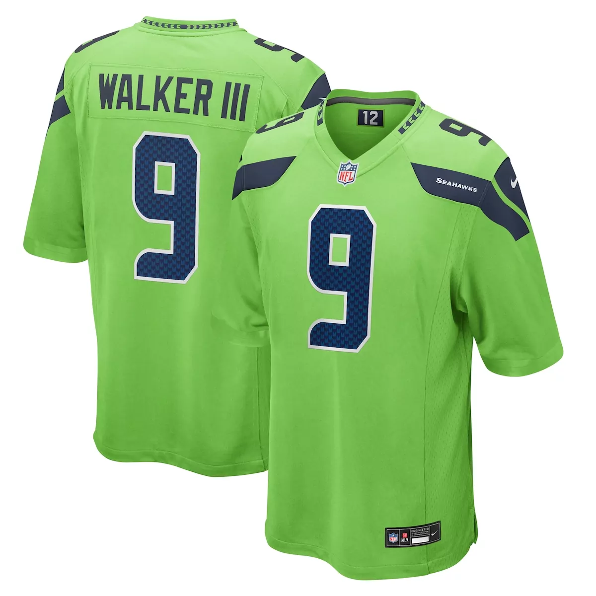 seattle seahawks kenneth walker iii neon green game jersey gct