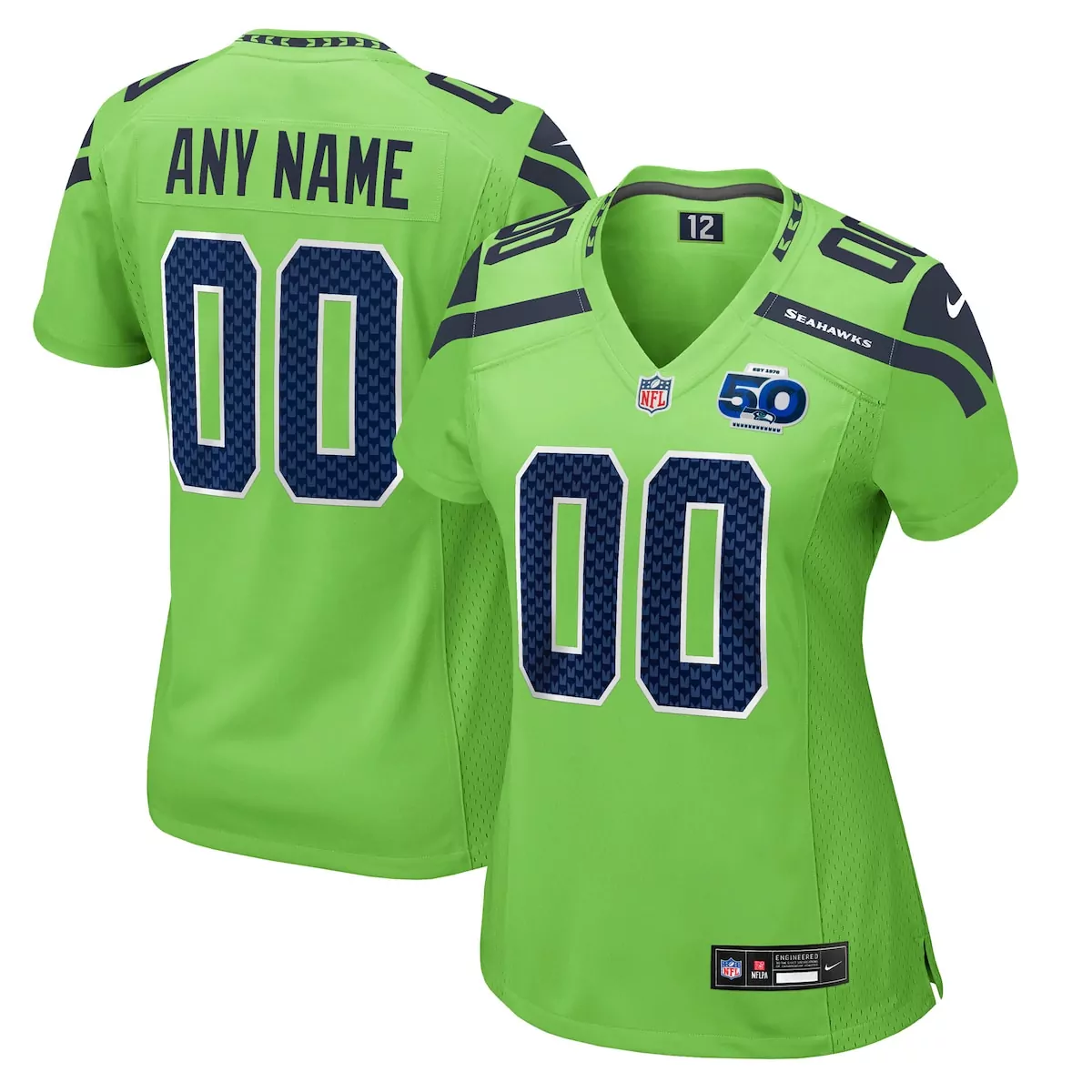 seattle seahawks neon green 50th season alternate custom game jersey