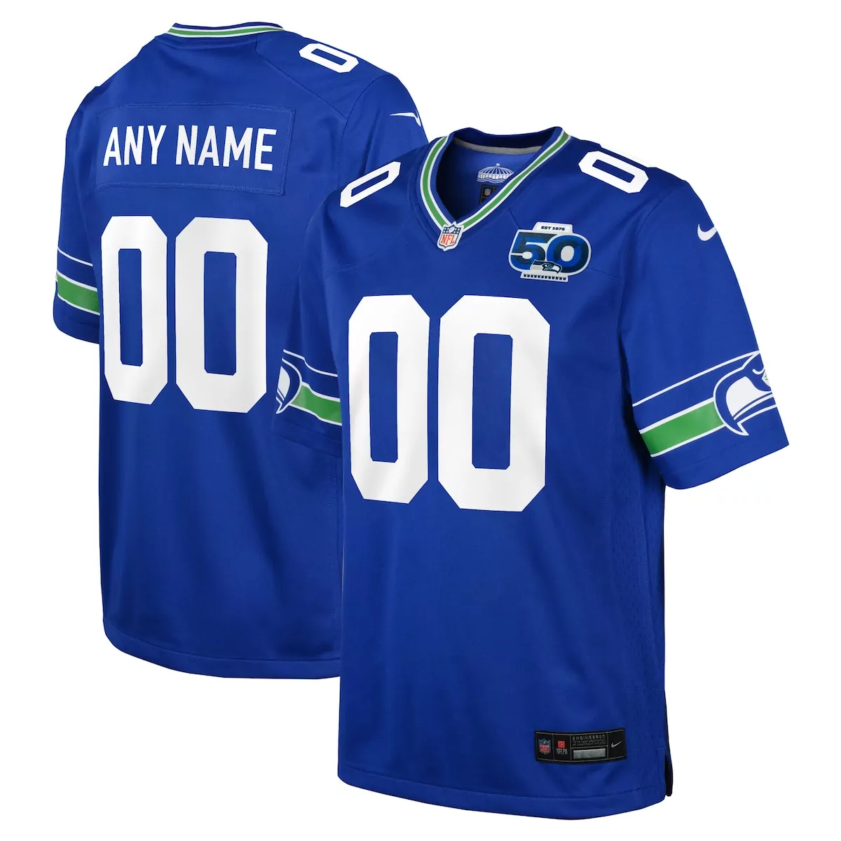 seattle seahawks royal 50th season throwback custom game jersey ajc