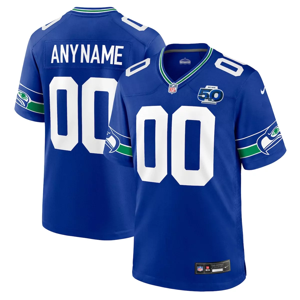 seattle seahawks royal 50th season throwback custom game jersey ajc