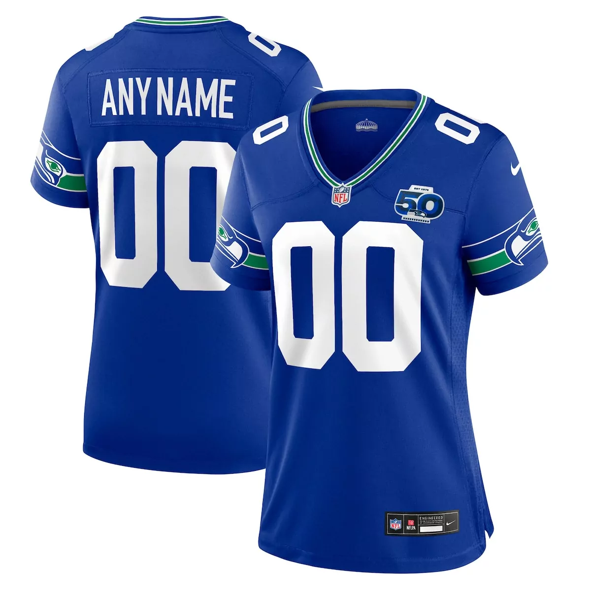 seattle seahawks royal 50th season throwback custom game jersey ajc