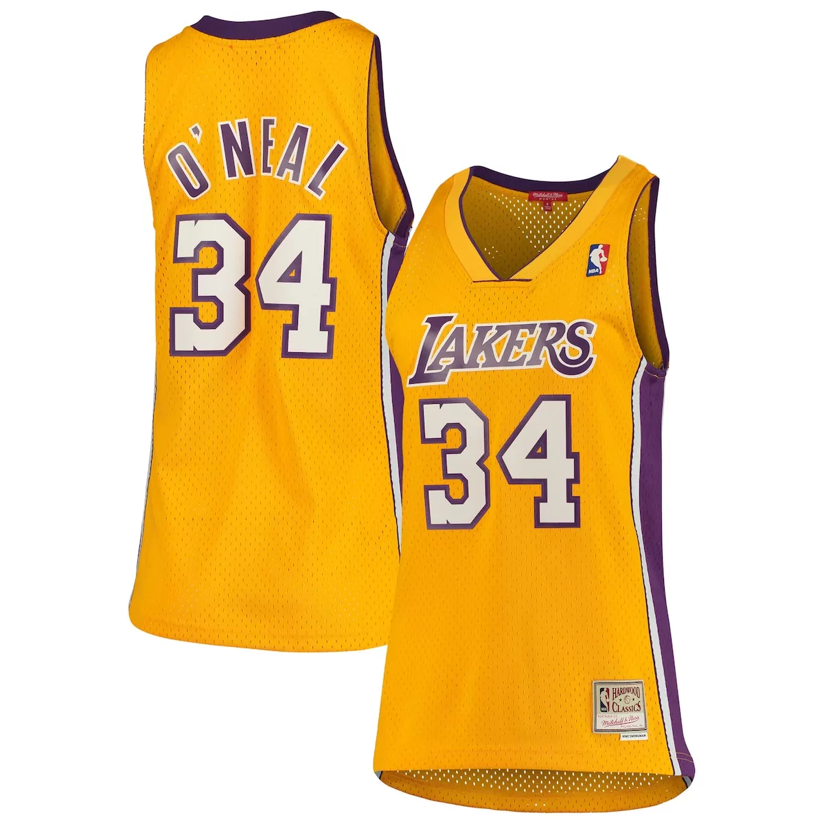 shaquille oneal gold los angeles lakers 1999 00 hardwood classics jersey