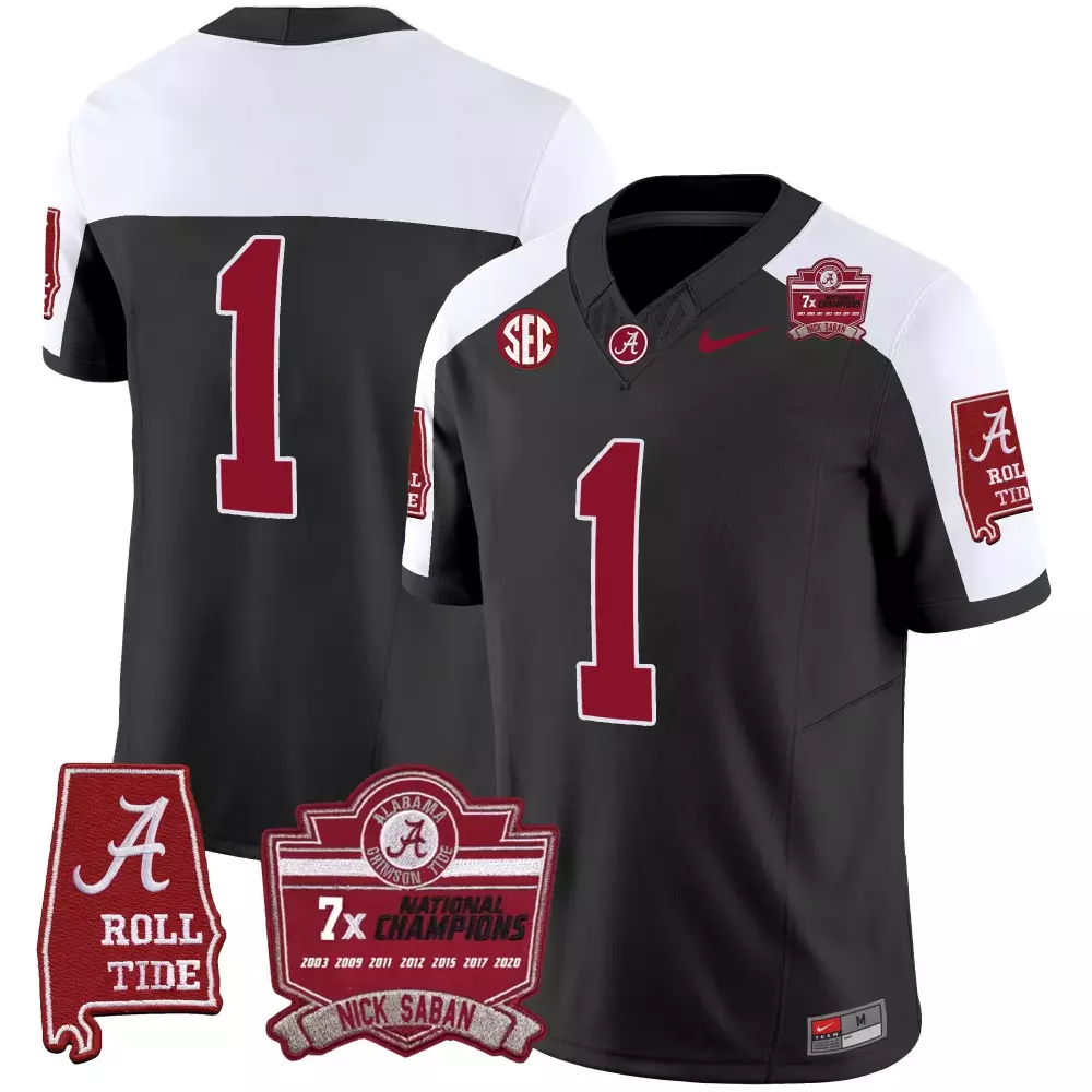 1 team black alternate mens alabama crimson tide nick saban 7x champions patch vapor jersey all stitched