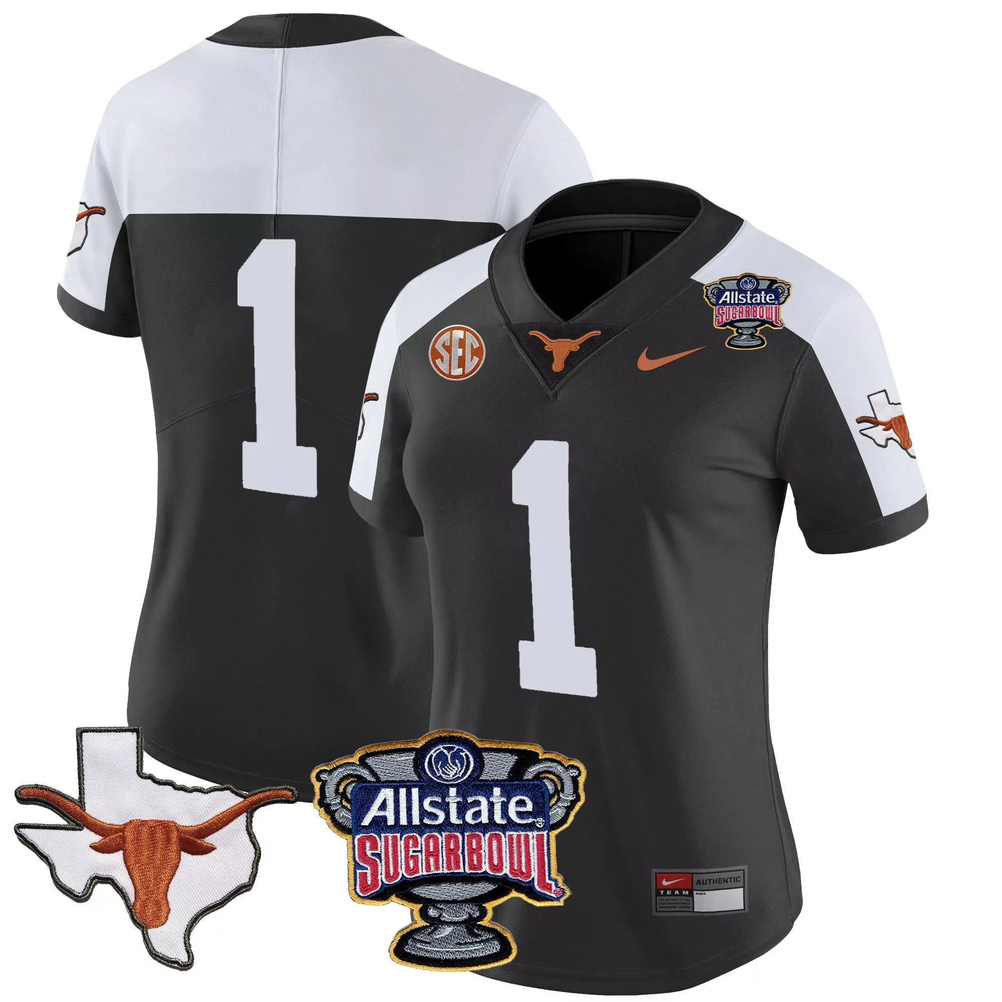 1 team black alternate womens texas longhorns state map sec patch vapor jersey all stitched
