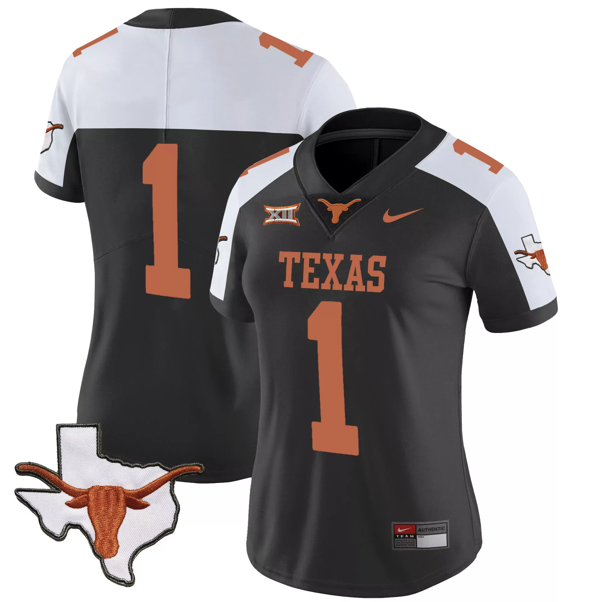 1 team black alternate womens texas longhorns state map sec patch vapor jersey all stitched