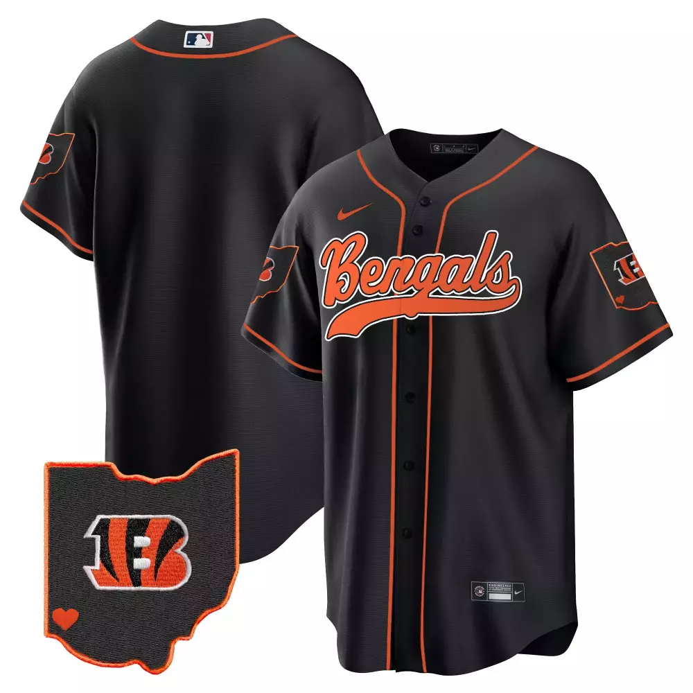 Cincinnati Bengals Men's Black Ohio Patch Baseball Jersey | All Stitched Fan Gear | For Men, Women & Youth