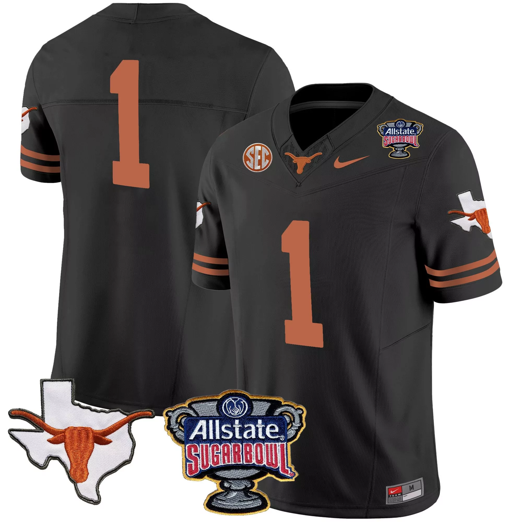 1 team black mens texas longhorns sugar bowl sec patch vapor jersey all stitched