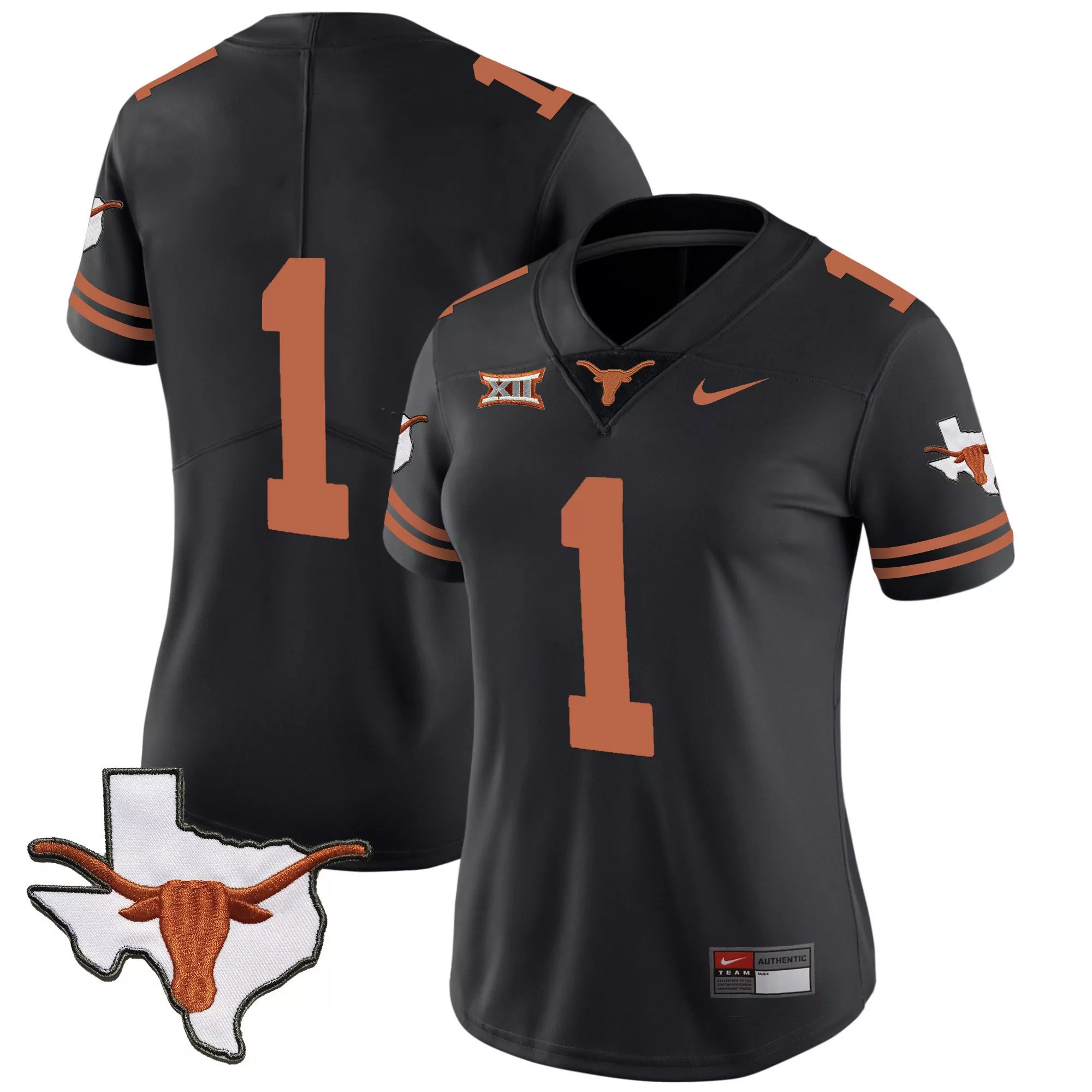 1 team black womens texas longhorns state map sec patch vapor jersey v2 all stitched