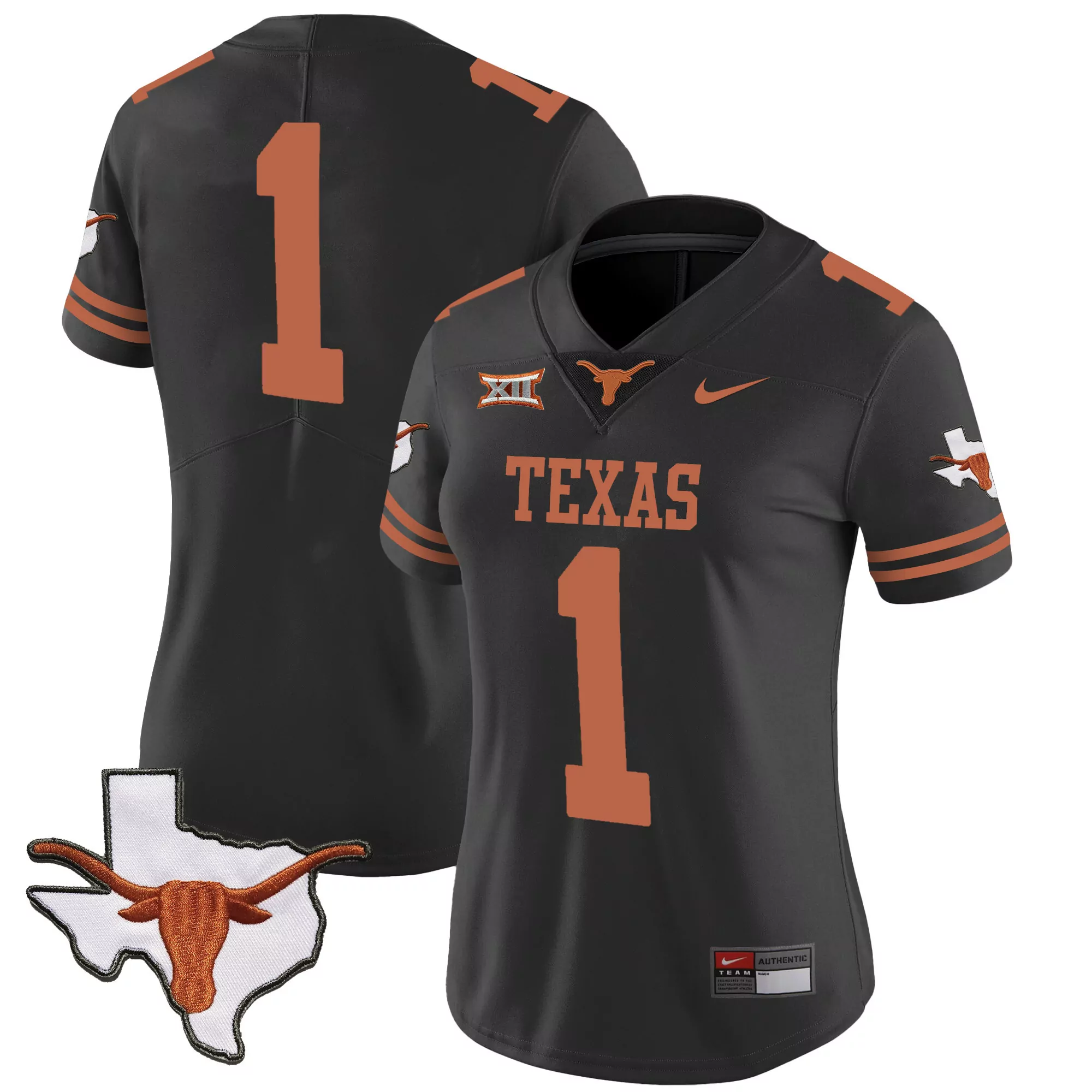 1 team black womens texas longhorns state map sec patch vapor jersey v2 all stitched