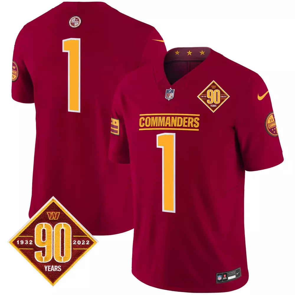 1 Team Burgundy Men's Washington Commanders 90th Anniversary Jersey | Vapor Limited Edition | Stitched Fan Gear | For Men, Women & Youth