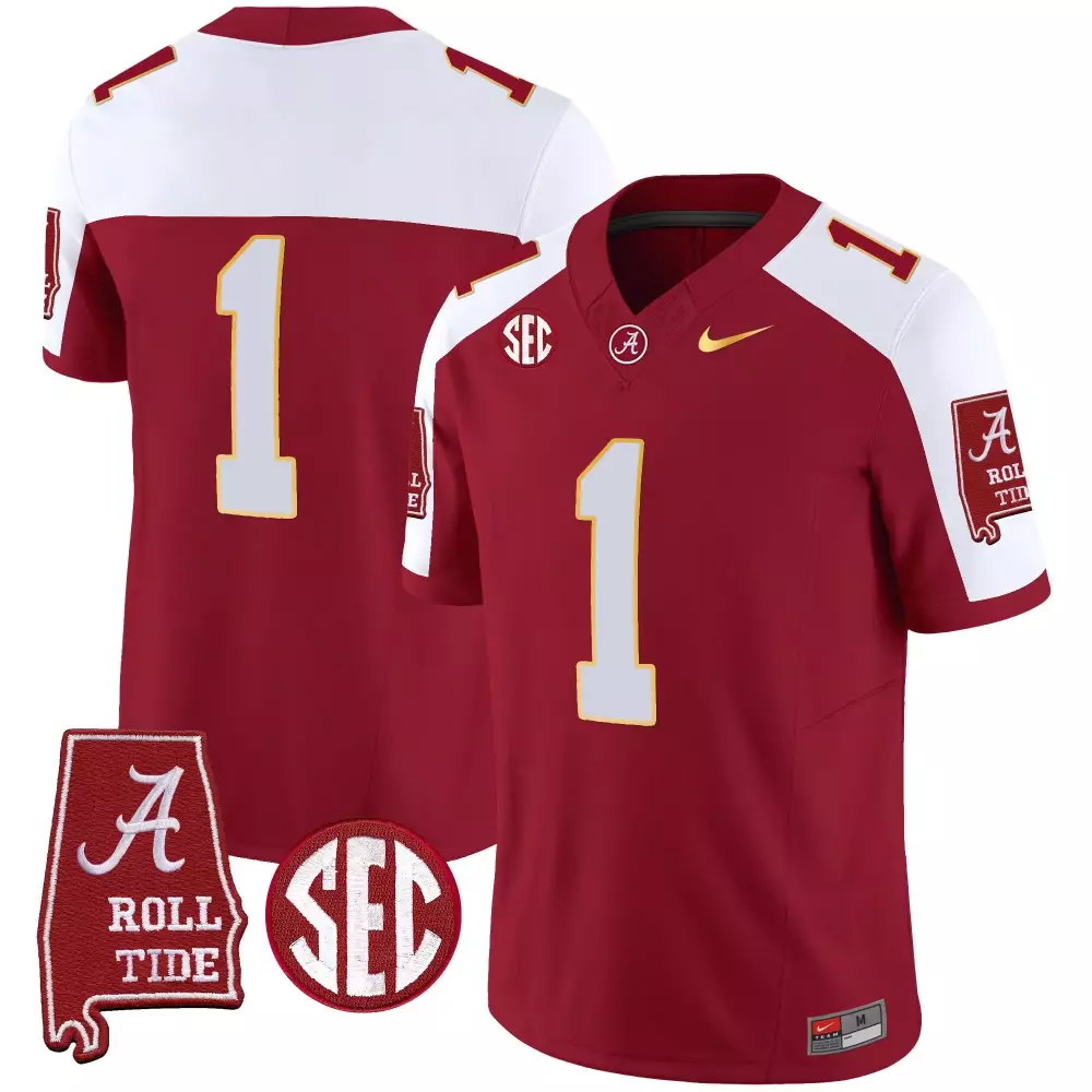 1 team crimson alternate mens alabama crimson tide gold trim vapor jersey alabama map all stitched