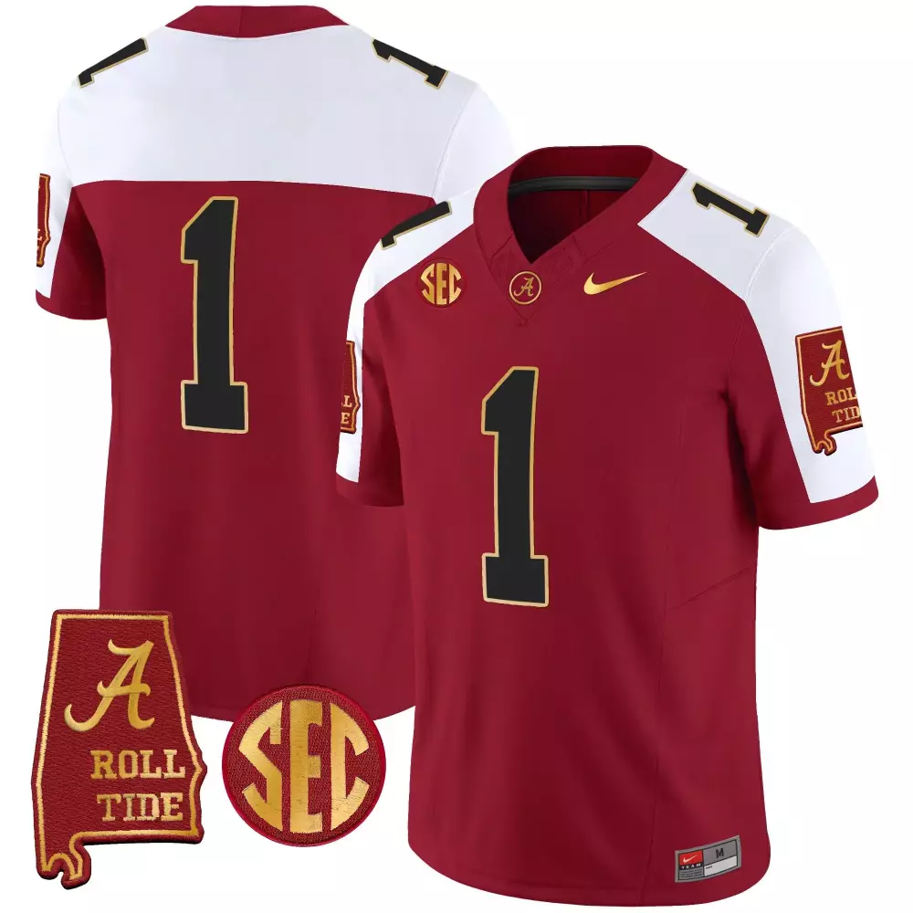 1 team crimson alternate mens alabama crimson tide gold trim vapor jersey alabama map all stitched