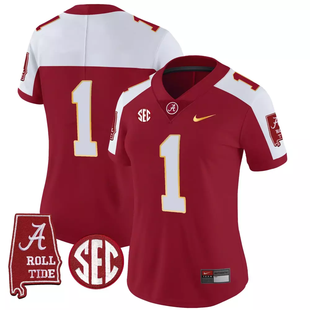 1 team crimson alternate womens alabama crimson tide gold trim vapor jersey alabama map all stitched