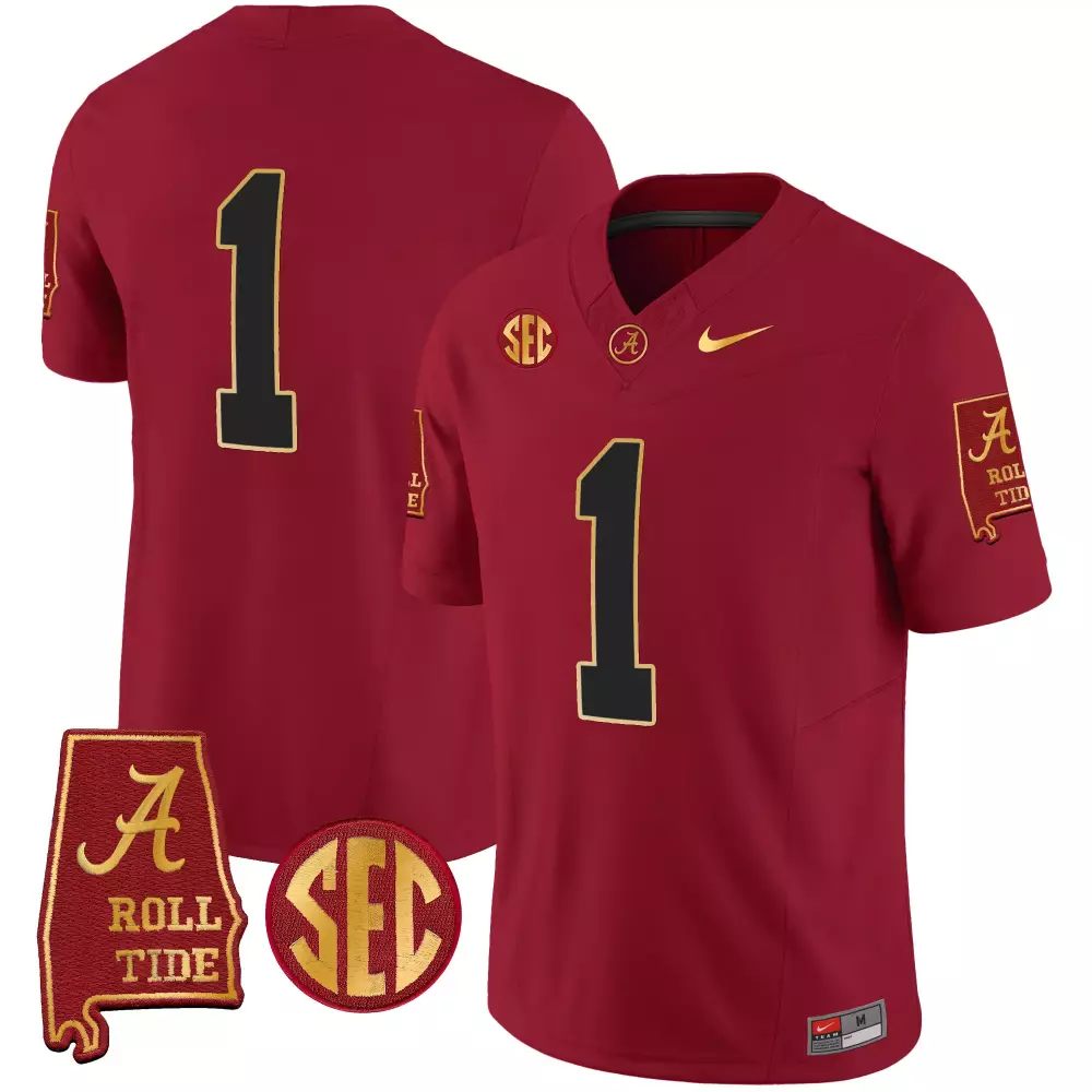 1 team crimson mens alabama crimson tide gold trim vapor jersey v3 alabama map all stitched