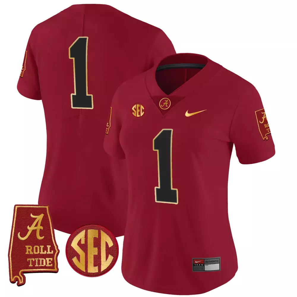 1 team crimson womens alabama crimson tide gold trim vapor jersey v2 alabama map all stitched