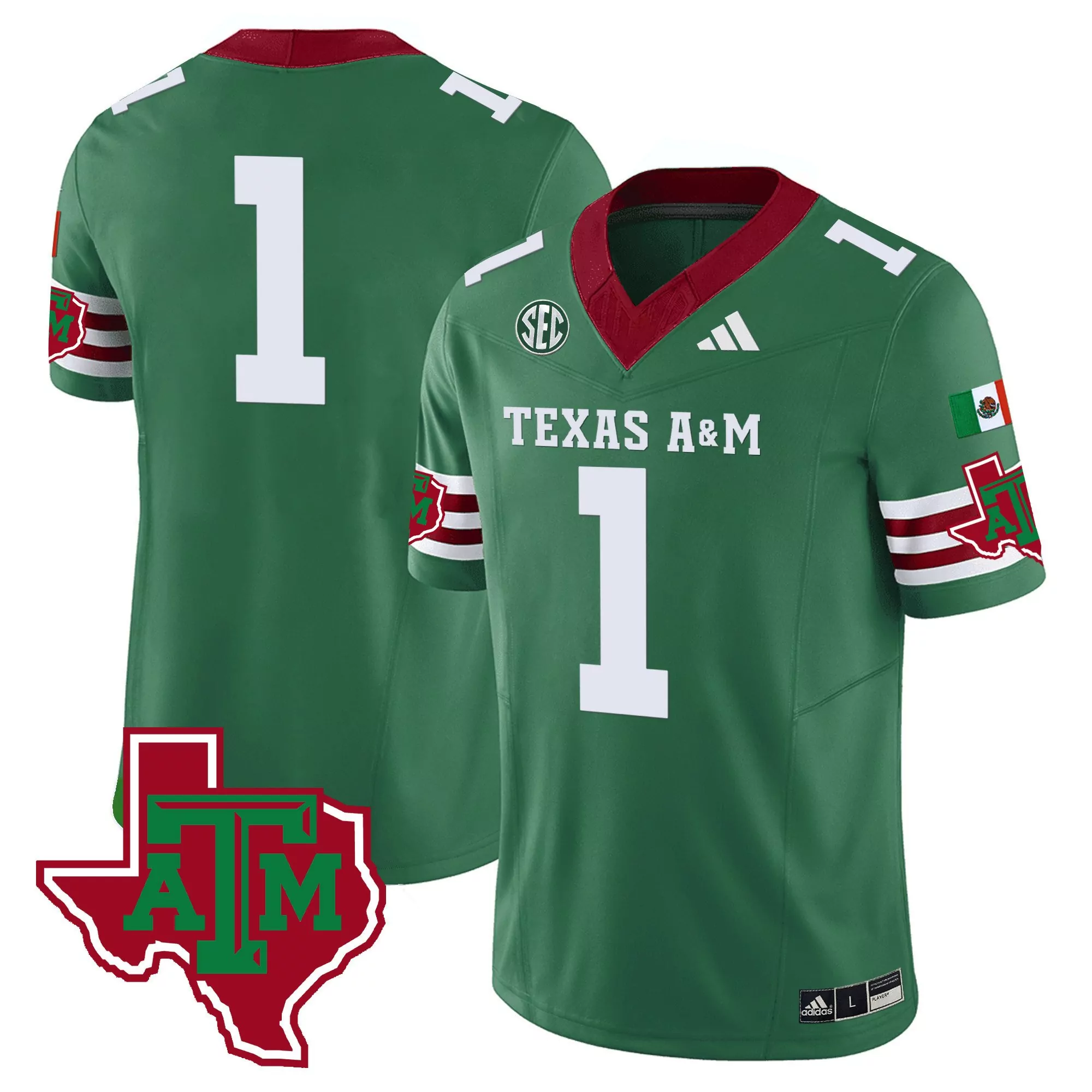 1 team green mens texas am aggies mexico vapor jersey all stitched