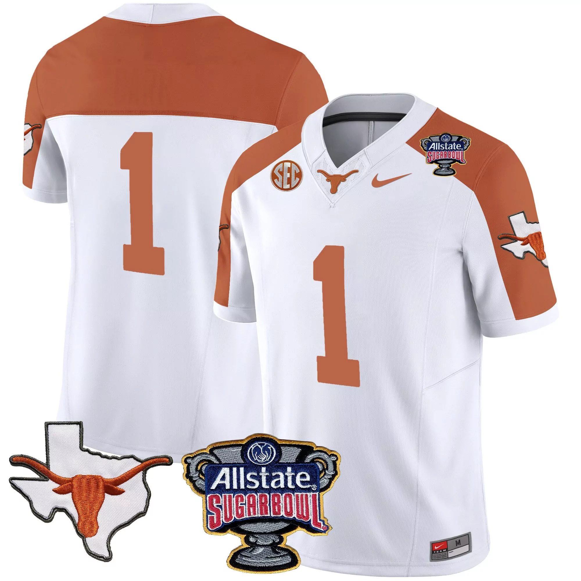 1 team inverted mens texas longhorns sugar bowl sec patch vapor jersey all stitched
