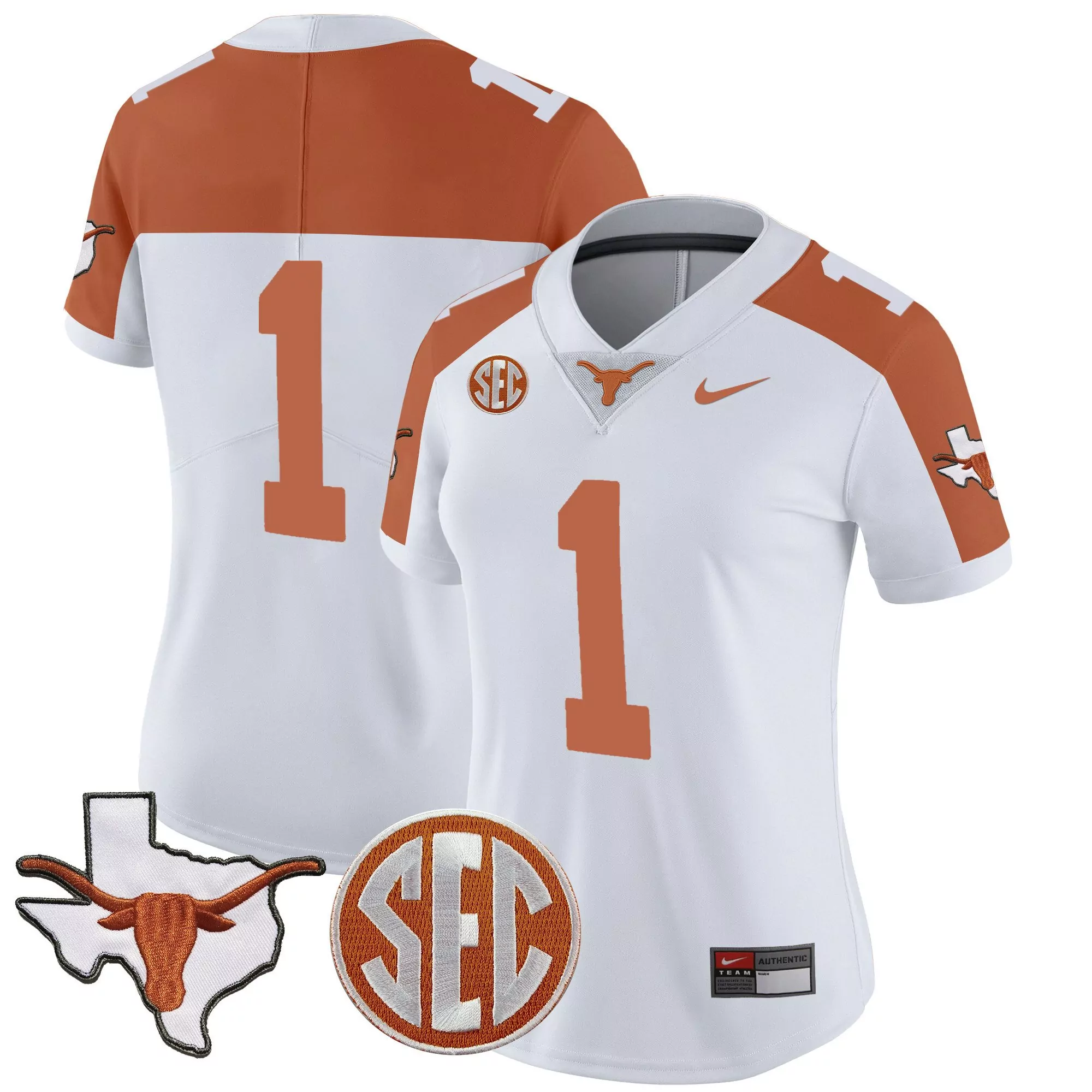 1 team inverted mens texas longhorns sugar bowl sec patch vapor jersey all stitched