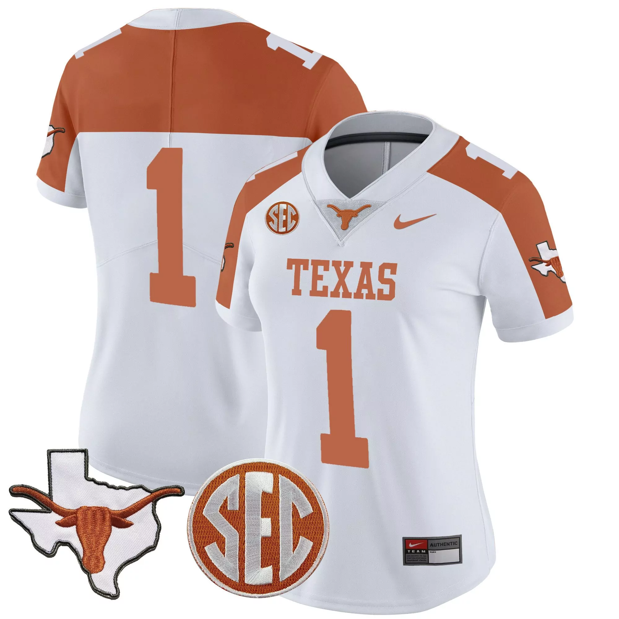 1 team inverted womens texas longhorns state map sec patch vapor jersey v2 all stitched