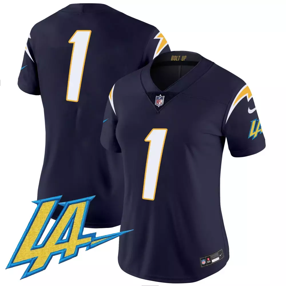 1 Team Black Los Angeles Chargers Vapor Jersey | 2023 Women's Style | Limited Edition Fan Gear | For Men, Women & Youth